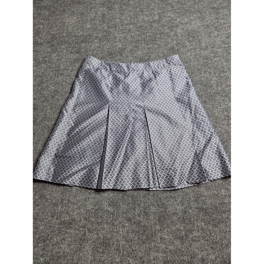 Kenneth Cole New York Grey Geometric 100% Silk Pleated A-Line Skirt Size 6
